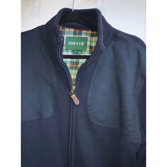 ORVIS Size Small  Mens 100% Wool Full Zip Shooting Jacket Bomber Hunting Blue - Picture 4 of 6